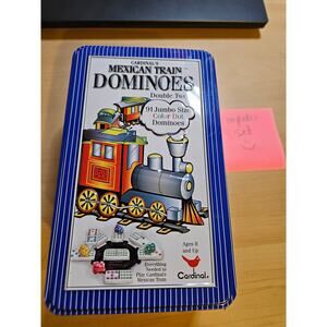 Cardinal Mexican Train Dominoes Double 12 Set 91 Jumbo Color Dot Dominoes in Tin